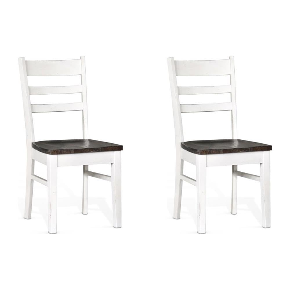 Pemberly Row 18" Wood Dining Room Ladderback Chair with Wood Legs for Kitchen, Modern Restaurant Chairs in Off White and Dark Brown