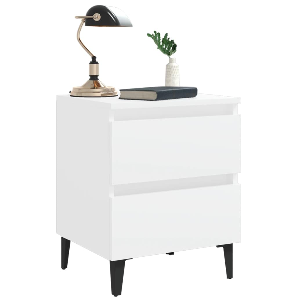 Juego de 2 mesitas de noche, color blanco, 40 x 35 x 50 cm, material de madera con dos cajones, mesa auxiliar estable para dormitorio y salón, encanto industrial, fácil limpieza