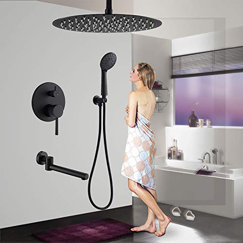 Mitigeur douche encastrable noir avec pommeau de tête et bec de bain