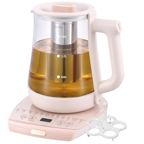 cglightwsparkle Electric Health Pot Kettle with Infuser,Smart Fruit Hot Tea Maker, Temperature Control and Tea Keep Warm, 12 Functional Procedures, 1.8 Liters of Capacity(pink)