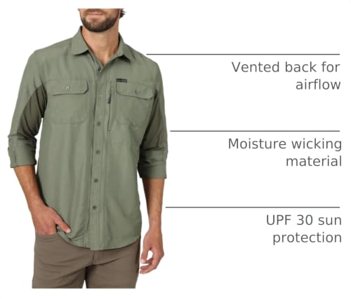 ATG by Wrangler Men's Long Sleeve Mixed Material Shirt, Dusty Olive, Medium by ATG - Used condition - US$30.34