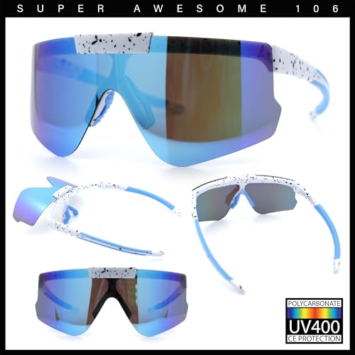 Image of SA106 Polarized Mens Flip Up Rimless Oversized Shield Plastic Sport Sunglasses