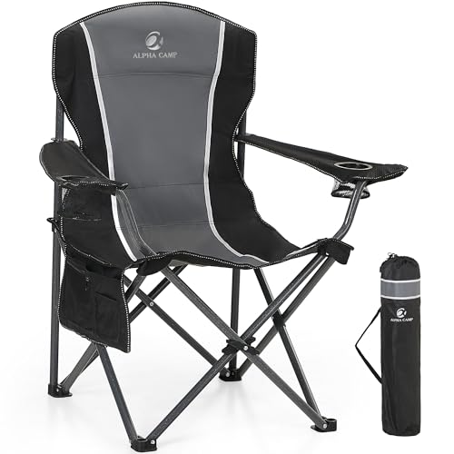 ALPHA CAMP Camping Chairs for Adults Folding Camping Chair with Cup Holder & Side Pocket Heavy Duty Camping Chair with High Back Up to 160kg, Foldable And Portable