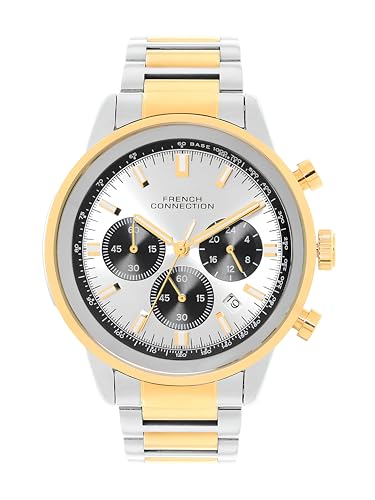 Image of French Connection Sunray Silver Round Dial with Gold Two Tone Stainless Steel Strap Chronograph Watch for Mens - FCN0120TM