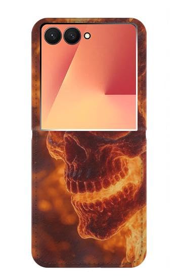 Protection Samsung Galaxy Z Flip 7 étui portefeuille cuir clapet Fire Skull et coque fine