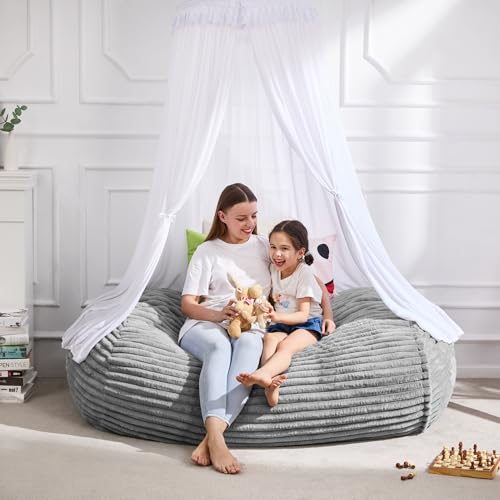 Image of Hobestluk 4FT Bean Bag Chairs Adult Bean Bag with Portable Handle Comfy Large Bean Bag Chair with Removable Cover for Living Room Bedroom or Reading Nook (Stripe Grey, 4FT)