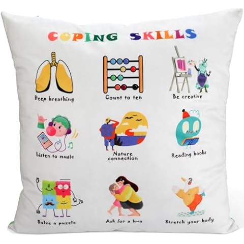 B BBPM Coping Skills - Counseling Office Must Haves Throw Pillow Covers Calming Corner Mental Health Pillow for Kids Classroom Decor - Calm Down Corner Supplies 18x18 Inch Pillowcase Cover