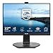 Philips 221B7QPJKEB Webcam Monitor 22" LED IPS, Full HD, Microfono Integrato, Regolabile in Altezza, Girevole, Pivot, Inclinabile, USB 3.0, Casse Audio Integrate, Display Port, HDMI, VGA, Vesa, Nero