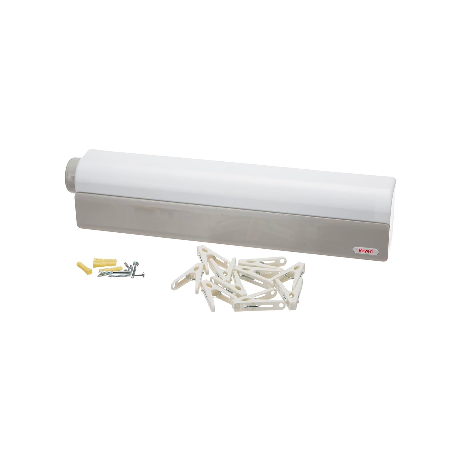 Étendoir rétractable blanc et gris Avilia avec 10 pinces et 6 cordes de 3,7 m
