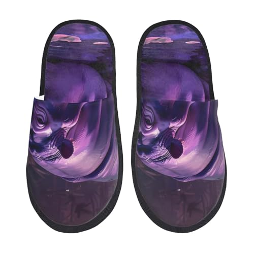 Purple Hippo In Water Print Women Slippers Home Furry Shoes Keep Men Couples Shoes Warm For Women-
