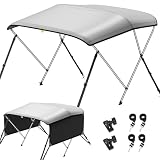 KAKIT Bimini Tops for Boats with Mesh Sides Heavy Duty Cover Adjustable 4 Straps Zippered Storage Boot(3 Bow 6'L x 46' H x 54'-60' W,Dark Gray)