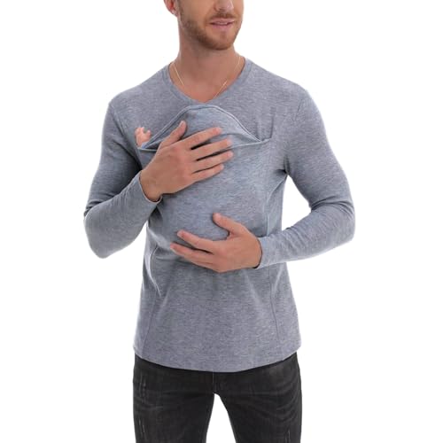Image of HyabDiop Kangaroo Shirt for Dad and Baby, V-Neck Long Sleeve T-Shirt, Grey, Male, Baby Boys, Modern, Loose Fit