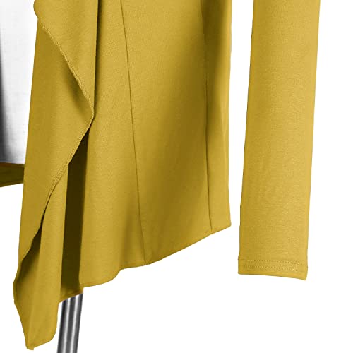 Urban Coco Women's Drape Front Open Cardigan Long Sleeve Irregular Hem (S, Mustard) #TOP4