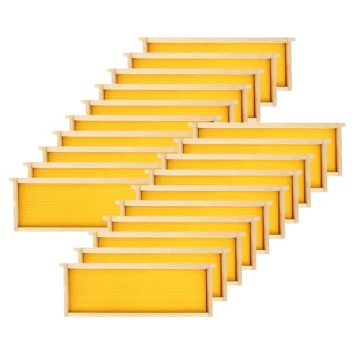 Honey Lake 20 Pack Medium Beehive Frames Kit with Food-Grade Beeswax-Coated Plastic Foundations and Unassembled Durable Wooden Frames (Yellow)