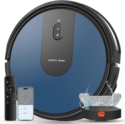 Bagotte Robot Vacuum Cleaner with Mop5000Pa Suction Robotic Vacuum Cleaner with Ultra-Slim Design 120 Mins RuntimeAPP/Remote/Voice ControlIdeal for Pet Hair Hard Floors and Carpet