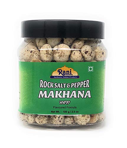 Image of Rani Jumbo Phool Makhana (Fox Nut /Popped Lotus Seed) Rock Salt & Pepper Flavor 3.5oz (100g) PET Jar ~ Indian Tasty Treats | Vegan | NON-GMO | Indian Origin