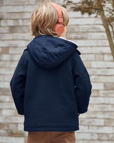 Haloumoning Boys Wool Blend Winter Coat Notched Collar Double Breasted Hooded Pea Coat Warm Outwear4