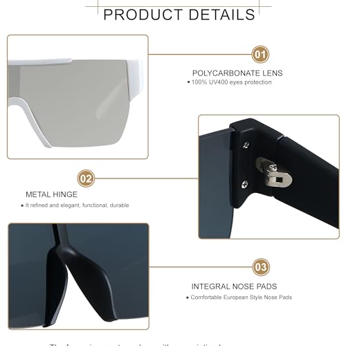 LYZOIT Square Sunglasses Women Men Flat Top Mirrored Sunnies Shades UV Protection3