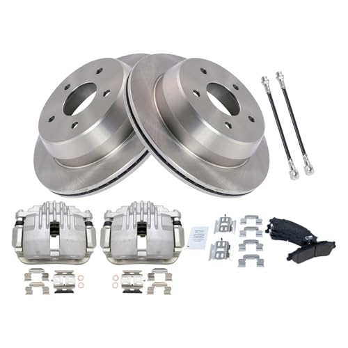 Image of TRQ Rear Brake Pad and Rotor Set Ceramic Rotors Calipers Compatible with 1998-2005 Chevrolet Blazer 1998-2001 GMC Jimmy