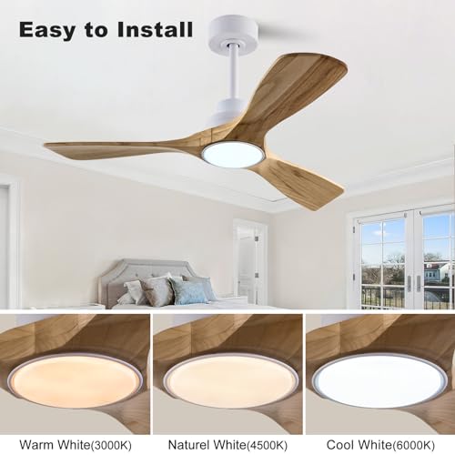Image of QUTWOB 42 inch Wood Ceiling Fan with Light, Reversible DC Motor, Remote Control