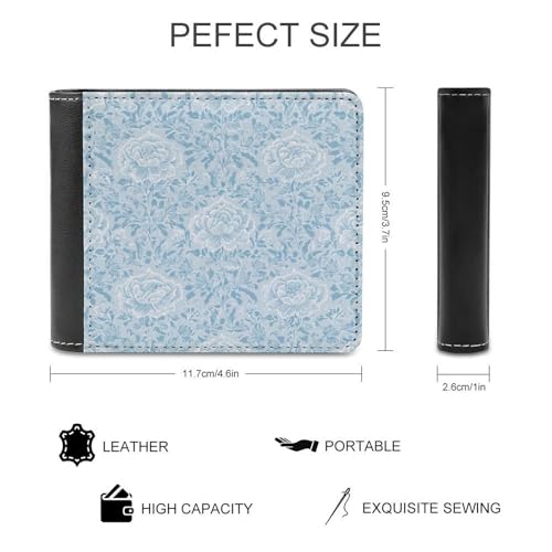 Pastel Blue Embroidery Style Roses Soft PU Leather Bifold Wallet, Coin Purse Credit Pass Case, Durable Card-Holder Slim Billfold for Men Woman Money Storage2
