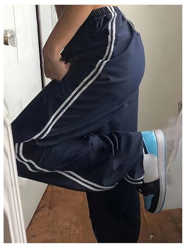 Women's Striped Side Wide Leg Parachute Pants Y2K Elastic Waist Baggy Jogger Track Pants Streetwear2