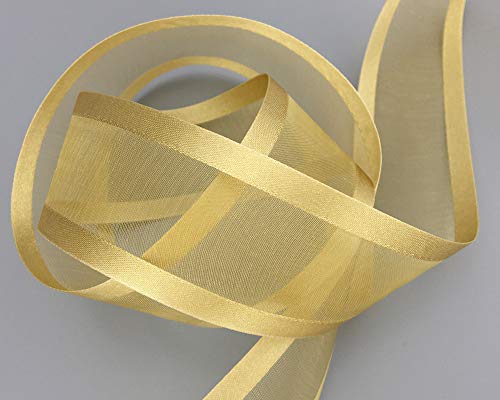 finemark 25 m x 38 mm Chiffon Ribbon with Satin Edge Beige Gold (18) Chiffon Decorative Ribbon Gift Ribbon Semi-Transparent Shiny Without Wire Organza - Image 2