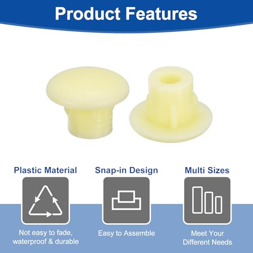 Image of uxcell 1500Pcs Screw Hole Plugs, 5mm(3 /16 inch) Dia Plastic Round Button Plugs Snap in Locking Hole Covers Flush Type Caps for Furniture Cabinet, Cream Color