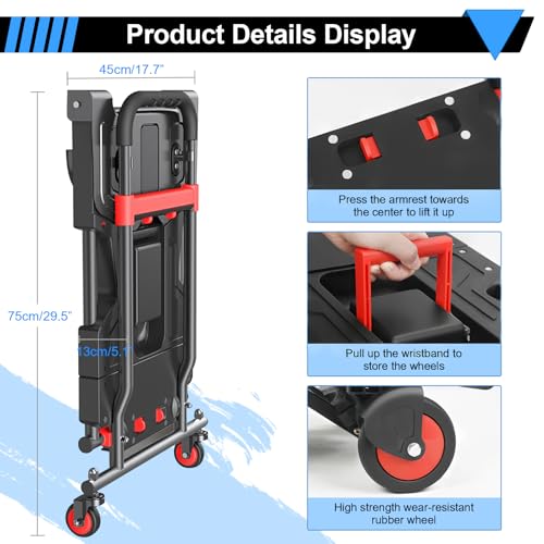 Carretilla plegable 3 en 1 con 4 ruedas 150kg capacidad miniatura 7