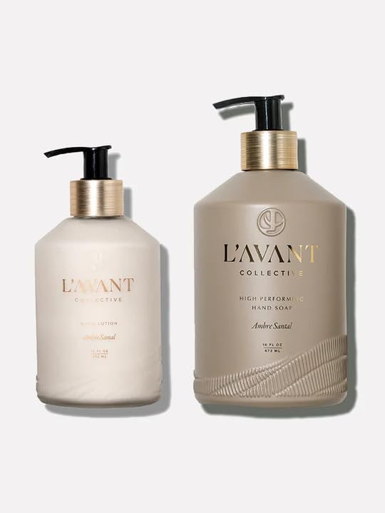 Ambre Santal Plant-Based Hand Soap and Lotion Set, Refillable Glass Bottles