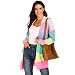 SLYZ Otoño E Invierno Mujer Color Mezclado Costura Color Raya Tejido Cardigan Suéter De Bolsillo Grande Chaqueta De Mujer