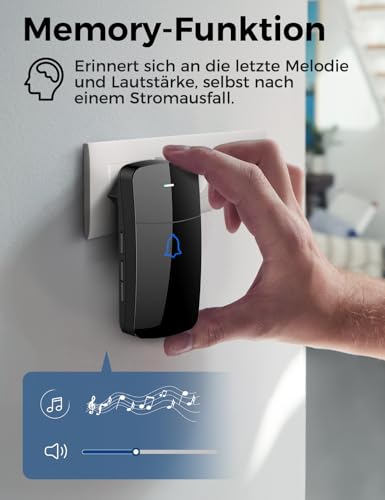 Funkklingel Set, AVANTEK Funk Türklingel Kabellose Hausklingel mit 400m Reichweite, Wasserdicht Funkklingel Außenbereich, 52 Klingeltöne, 5 Lautstärkestufen, 2 Plug-in-Empfänger