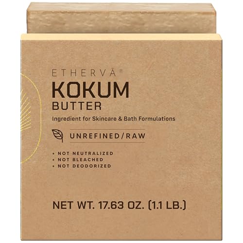 ETHERVA Raw Kokum Butter | Truly Raw Unrefined | Non-Deodorized & Unbleached | Strong Natural Scent | Hard Block | Wild Grown Organic | Bulk DIY Soap Making | Thickener for Skin Body & Hair | 1.1 lb