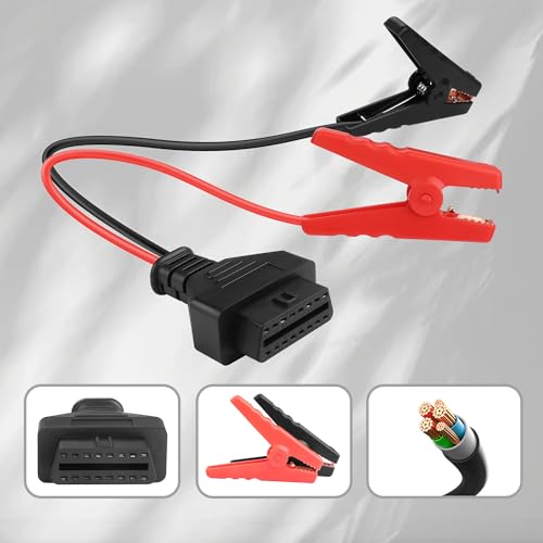 Image of OBD2 Emergency Power Supply Cable,16-Pin OBD II Connector for Car ECU Memory Saver During Battery Change,Memory Protector Cable with Battery Clamp Prevent Data Loss 18AWG (20 Inch)