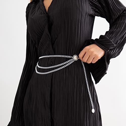 Multilayer Metal Waist Chain, Silver Chain, Cute Belt for Women, Adjustable Long Belt