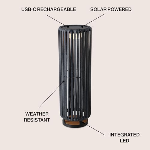 JONATHAN Y Sawara 26.75" Modern Solar LED Outdoor Lantern, Charcoal/Black by JONATHAN Y - Used condition - Image 3