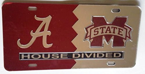 Alabama Crimson Tide - Mississippi State Bulldogs - House Divided Mirrored Car Tag License Plate