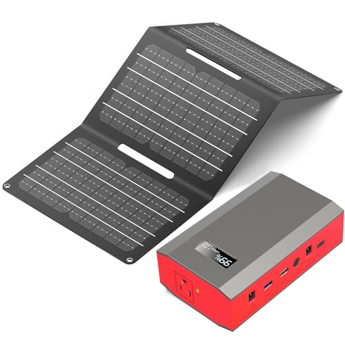 ZeroKor Portable Power Bank with AC Outlet 65W 110V External Battery Pack, 24000mAh Portable Laptop Charger with 30W Foldable Solar Panel Charger for Outdoor Smart Device Camping RV Trip Off Grid-Red