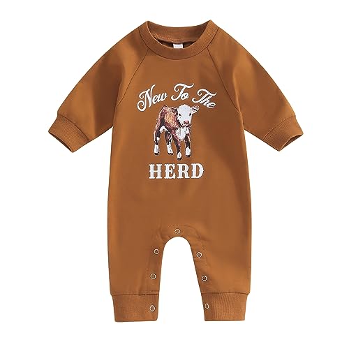 Image of Muasaaluxi Western Baby Girl Boy Clothes Cow Print Romper Long Sleeve Jumpsuit Pants One Piece Fall Winter Outfit