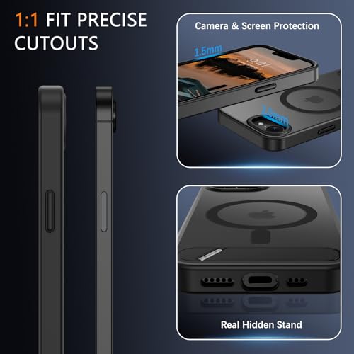 Image of GUAGUA for iPhone 16e Case, Magnetic Case Foldable Invisible Kickstand Translucent Matte Back Drop Protection Slim Shockproof Phone Case for iPhone 16e 6.1''2025, Black