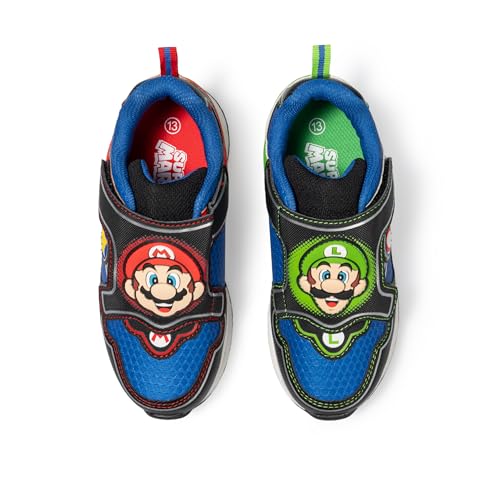 Super Mario Light-Up Athletic Sneakers Youth Boys Hook Loop Closure Casual and Comfortable Running Shoes Officially Licensed Nintendo Kids Footwear Multicolor Size 3 Big Kid