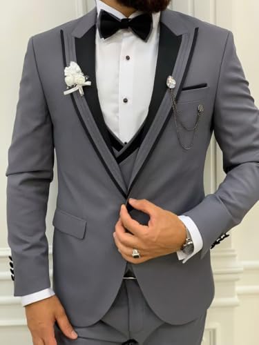 Men Tuxedo Suit Set Double Breasted Suit Men 3 Piece Suit for Wedding Prom Party Dinner One Button Blazer Vest Pants3