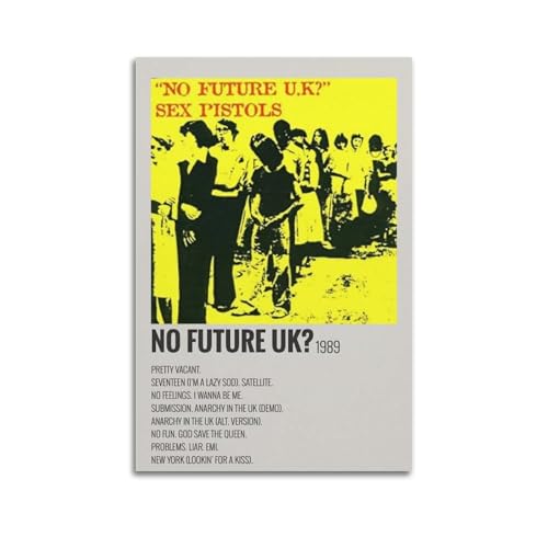 IIWERUW No Future UK Póster de pared en lienzo estético, póster vintage de música y películas, pintura decorativa para sala de estar, dormitorio, 30 x 45 cm, estilo sin marco