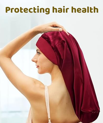 Image of 2-Pack Silk Bonnet for Sleeping, Satin Hair Cap for Sleeping, Bonnet for Curly Hair, Hair Bonnet for Women, Hair Cap for Sleeping, Satin Hair Bonnet for Night Hair Protection