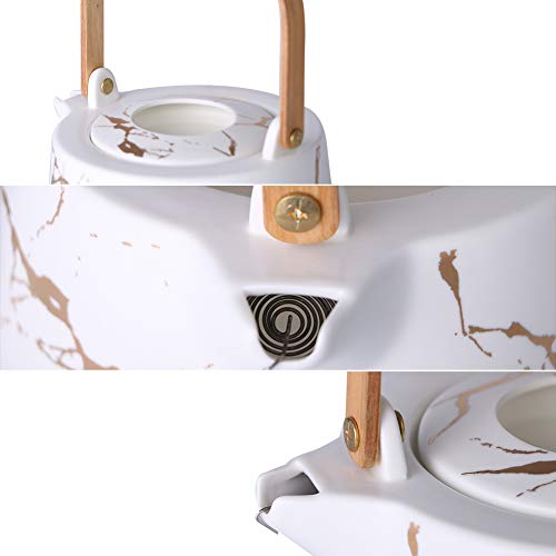 Sunddo White Marble Tea Service Set Ceramic Large Tea Pot (40 Oz), 4-Piece Tea Cups (6.7 Oz) With Wooden Tray - Modern Teapot, Tea Cups Set For Home And Office #TOP5