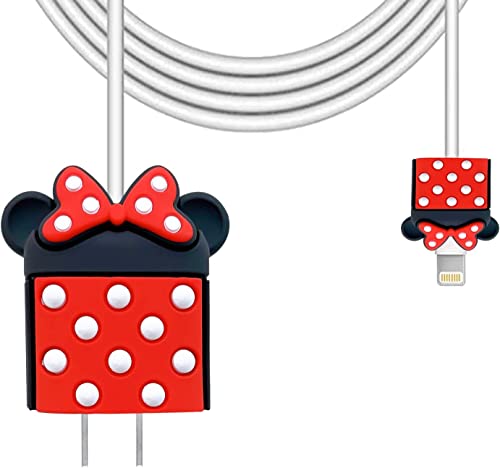 Image of Cartoon 3D Design Protective Case for 18W 20W iPhone 14 13 12 11 Pro Max Fast Charging Cable Adapter Charger, Cute Cartoon Lightning Data Cable Case for iPhone Charger Micky Mouse