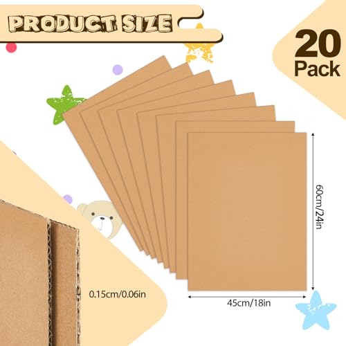 Image of Henoyso 20 Pack 18 x 24 Inch Corrugated Cardboard Sheets Flat Cardboard Sheets Packaging Inserts Flat Square Inserts Squares Separators for Shipping Packing Mailing Crafts (Brown)