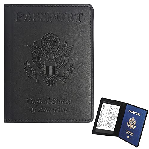 Passport and Vaccine Card Holder Combo PU Leather Passport Holder Portable National Emblem Passport Case Passport Holder with Vaccine Card Slot for School Bussiness Trip Travel and Go Abroad