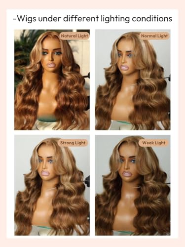 Image of Beauty Forever Bye Bye Knots Honey Blonde Highlight Glueless Wig Pre Plucked Pre Cut 3D Body Wave 7x5 Lace Front Wig Human Hair HD Lace Closure Wig Pre Bleached for Women 150% Density 20 Inch