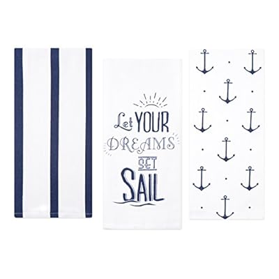 Sticky Toffee Oeko-Tex Certified Cotton Flour Sack Kitchen Tea Towels, Anchor and Stripe Nautical Decorative Prints…